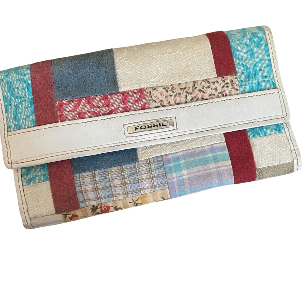 Fossil Multicolor Patchwork Vintage Leather Clutch Wallet